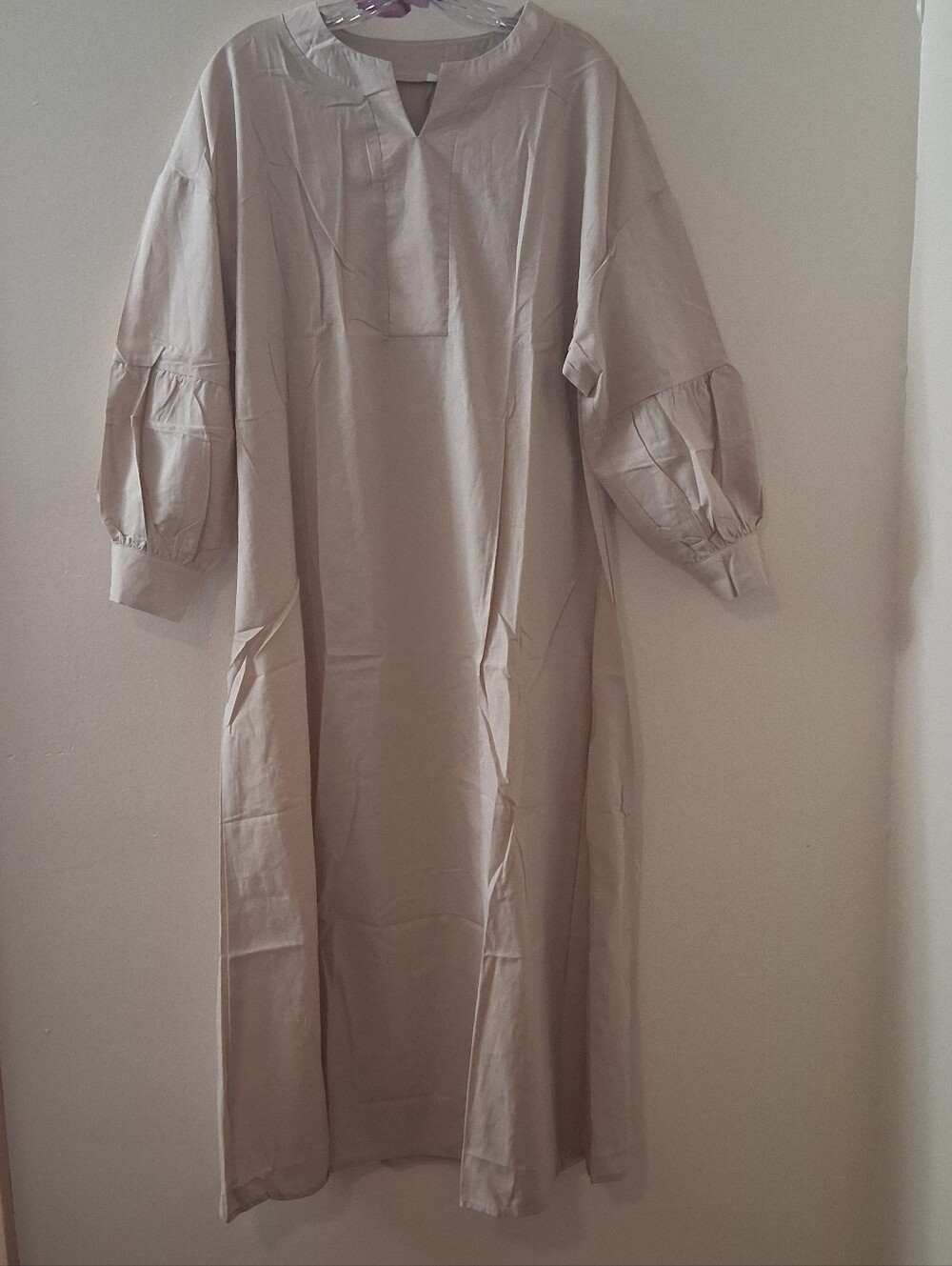 Boho Long Beach Dress Swim Cover-Up Oatmeal Medium Lagenlook Minimalist Modest - Picture 3 of 8